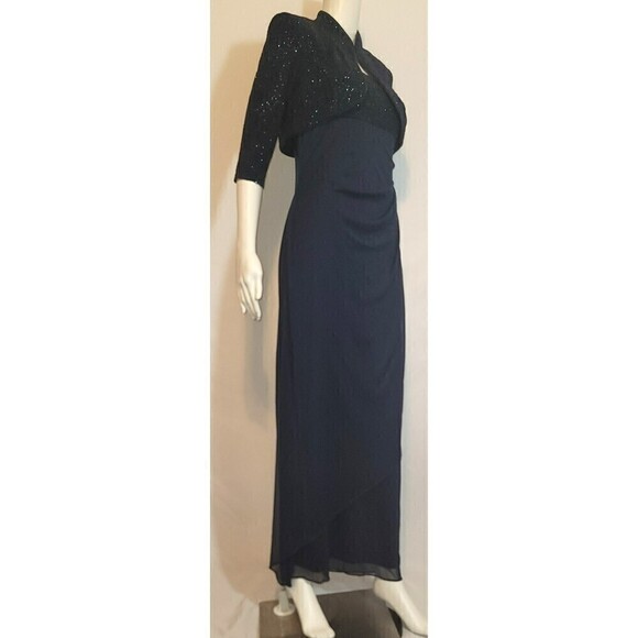 Alex Evenings Navy Blue Draped Column Gown With Bolero Jacket Size 6P - Picture 3 of 16